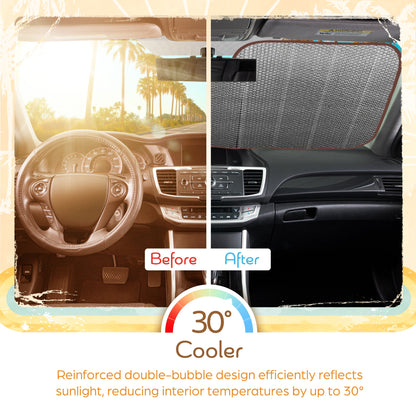 C&C Orange Floral Car Windschutzscheibe Sonnenschutz - Sun Visor SunShade für Auto-Windschutzscheibe - Fensterschirme für Autos, SUV & Truck - Dash Cover UV-Schutz für Front-Fensterschutz Zubehör - 57' x 27'