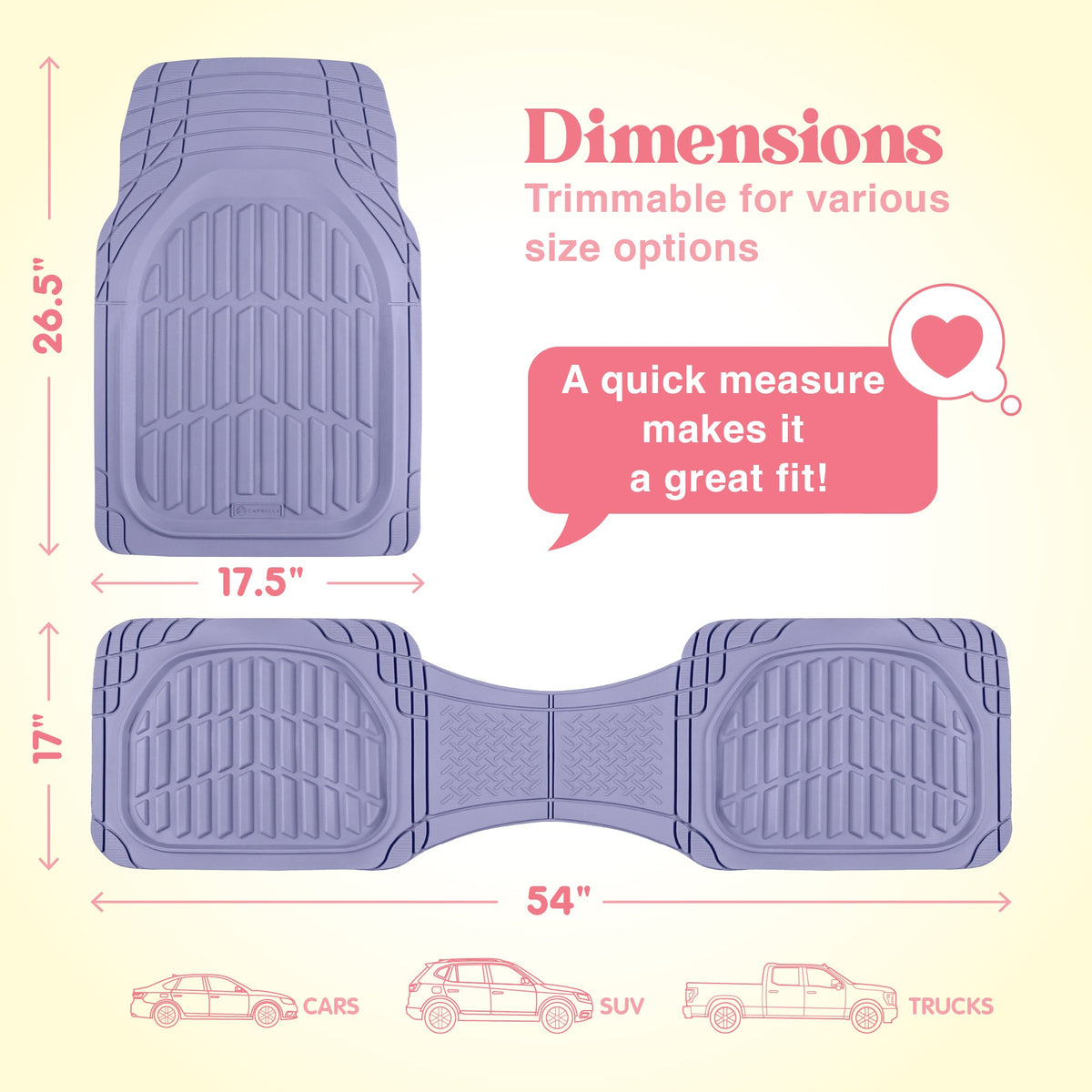 Carbella 3-Piece Front Floor Matts und Rear Floor Matts - Heavy Duty Deep Dish - Lavendel