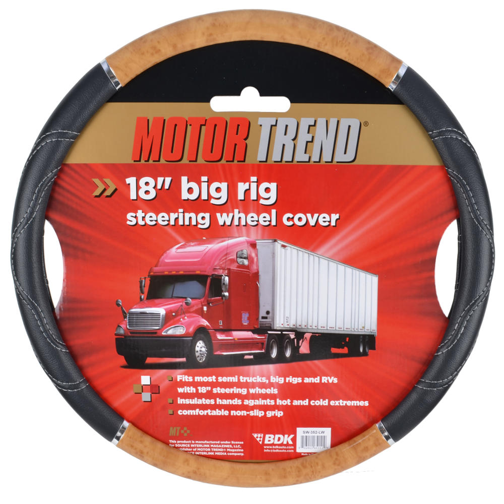 MotorTrend Holzkorn Weiches Ledergrifflenkrad für große Rigs, Anhänger, LKW (Fits 18')