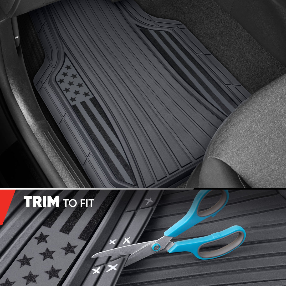 Klon von Motor Trend Flag Car Bodenmatten Volles Set - Haltbare graue Gummibodenmatten für Autos mit zwei Ton Akzent, All Wetter Innenschutz für Vorder- und Rückseite mit rutschfester Rückseite, grau - Flaggengrau