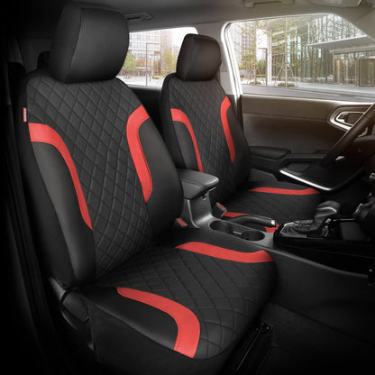 Motor Trend Faux Ledersitzbezüge für LKW, Autos und SUV - Front Black & Red Car Seat Cover Set - Universal Fit für die meisten Automobile - Forros Para Asientos De Carro - CarSeat Cover Zubehör