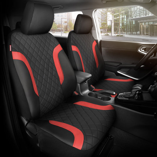 Motor Trend Faux Ledersitzbezüge für LKW, Autos und SUV - Front Black & Red Car Seat Cover Set - Universal Fit für die meisten Automobile - Forros Para Asientos De Carro - CarSeat Cover Zubehör