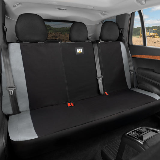 Cat Flexfit Gray Rear Seat Cover für Auto - Langlebiger Canvas & Mesh Design 60/40 Split Bench Protector für Autos, LKW & SUVs - Rücksitz Abdeckung für Hinterbank - Interieur Car Zubehör