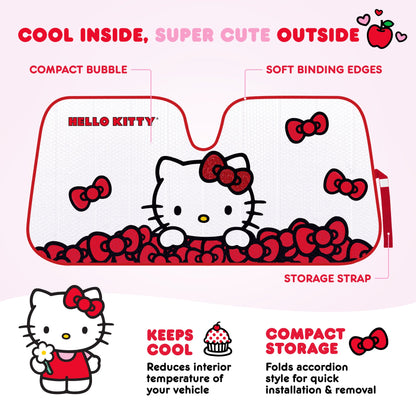 Carbella Offizielle Hallo Kitty Front Windschutzscheibe Sonnenschirm Red Bow Dreams (58 'x 27')