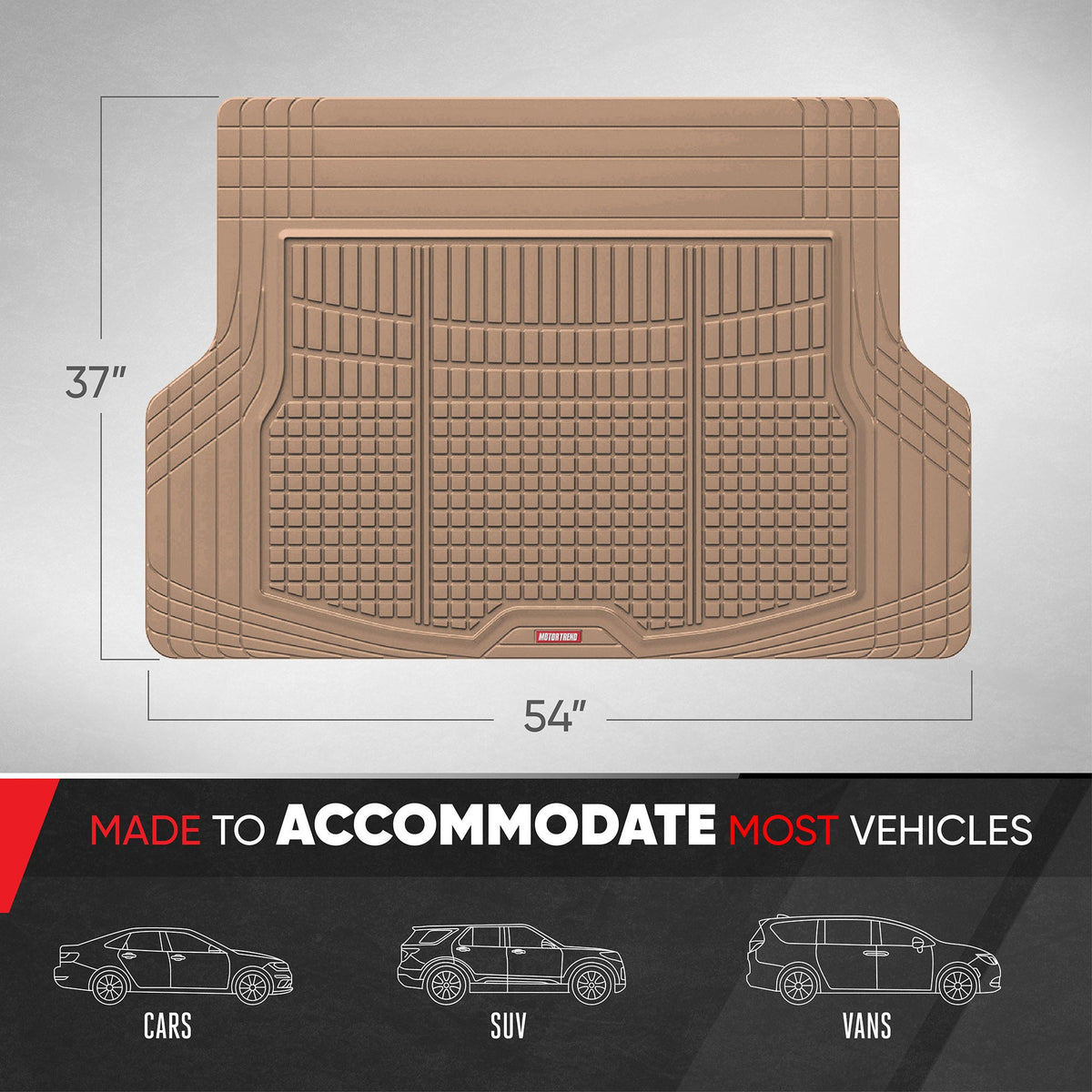 MotorTrend FlexTough Square Groove Trunk / Cargo Liner Mat - Heavy Duty, All Weather, Trim to Fit (54' x 37')