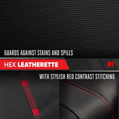 Motor Trend Hex Lederette Sitzbezüge - Universal Fit Front Seat Protector für Autos, LKW, SUVs - Premium Interior Protection, Einfach zu installierendes Auto Upgrade, Black & Red Car Seat Cover