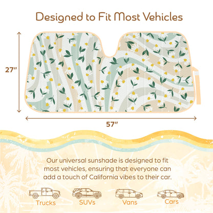 C&C Sage Floral Car Windschutzscheibe Sonnenschutz - Sun Visor SunShade für Auto-Windschutzscheibe - Fensterschirme für Autos, SUV & Truck - Dash Cover UV-Schutz für Front-Fensterschutz Zubehör - 57' x 27'