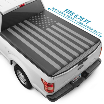 MotorBox Soft Roll-Up Truck Tonneau Abdeckung für 1999-2016 oder 2017-2024 Ford F-250 Super Duty / F-350 mit 6,75 ft Bettlänge, Allwetter-Zurückziehbare LKW-Bettabdeckung mit Black Flag Graphic