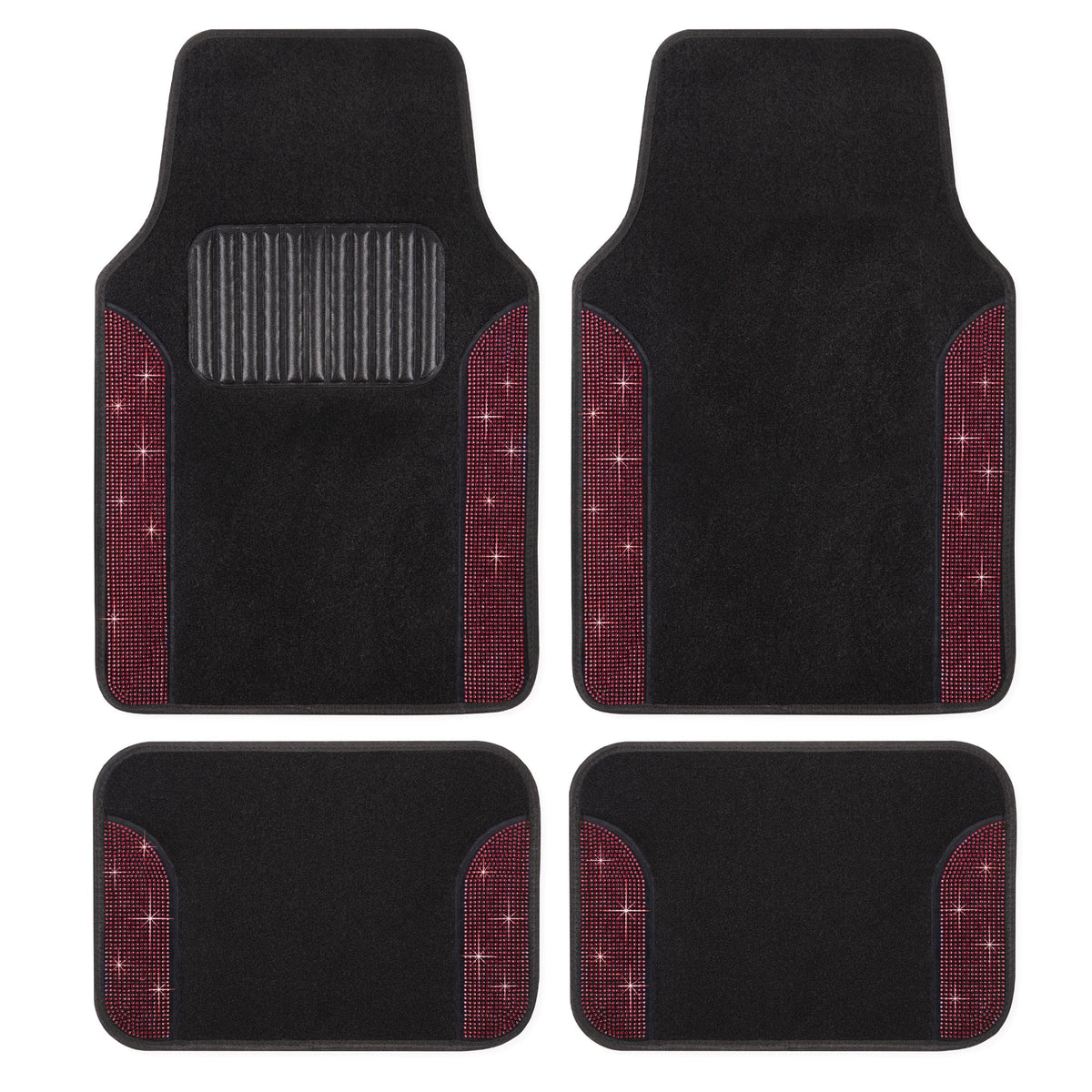 Carbella 4-Piece Diamond Bling Vorderbodenmatten und Hinterbodenmatten - Rot