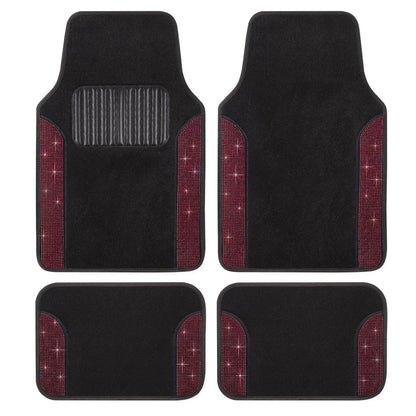 Carbella 4-Piece Diamond Bling Vorderbodenmatten und Hinterbodenmatten - Rot