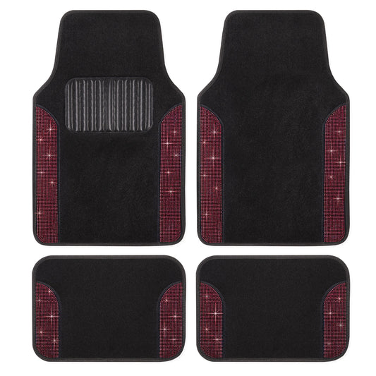 Carbella 4-Piece Diamond Bling Vorderbodenmatten und Hinterbodenmatten - Rot
