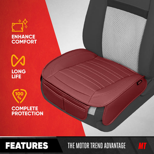 Motor Trend Faux Leder Vordersitz Abdeckung für Autos - Set von 2 Burgunder Vordersitz Abdeckungen für SUV & Truck mit Aufbewahrung Taschen - Autositze Abdeckung Protector - Bottom Cushion Coverage Only