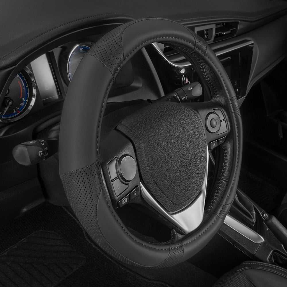 MotorTrend Soft Touch Perforierte Mikrofaser-Lenkradabdeckung (Fits 14.5' - 15.5')