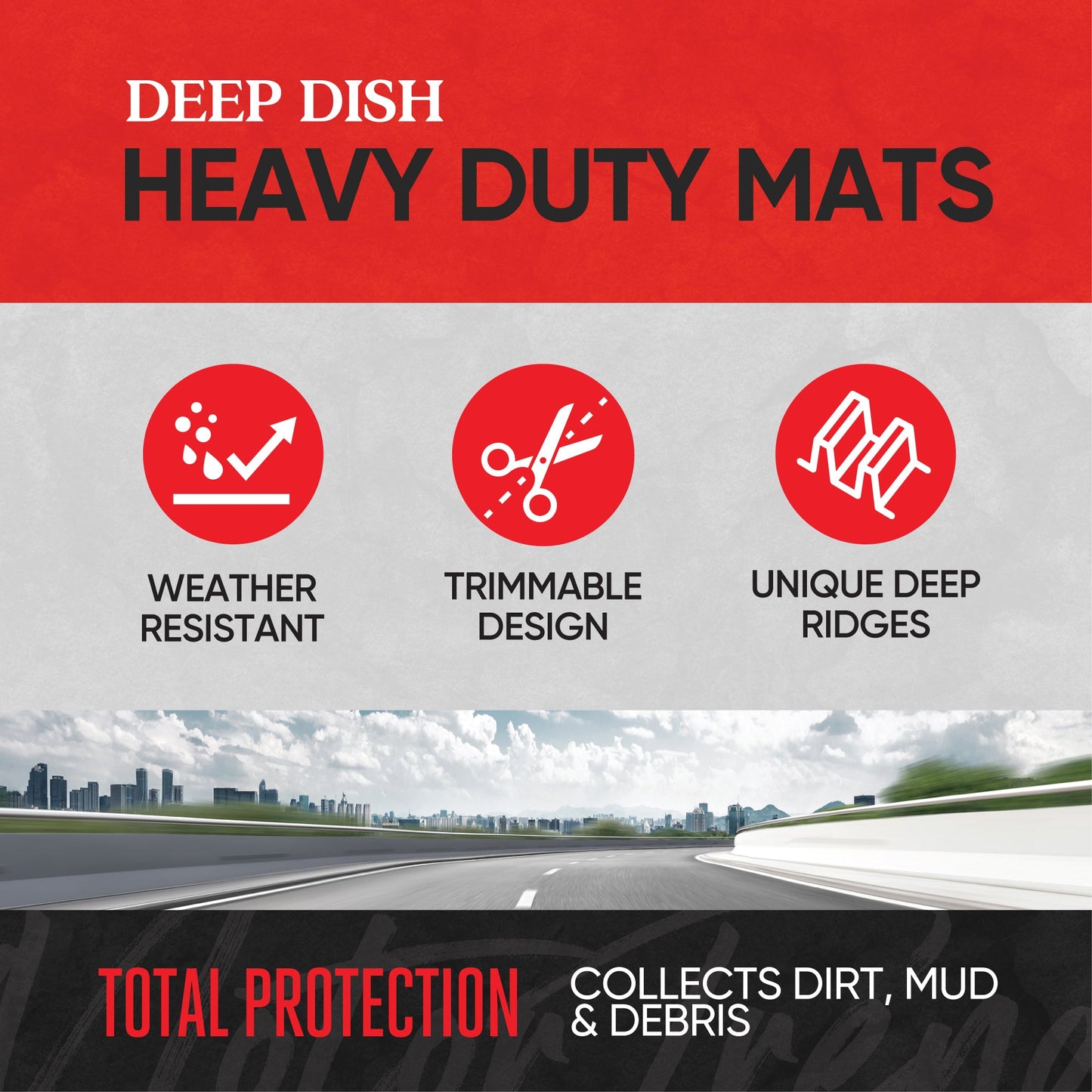 MotorTrend 3-Stück FlexTough Plus Deep Dish Line Rillen Vorderbodenmatten und Hinterbodenmatte - Heavy Duty, All Weather, Trimmen Sie, um zu passen