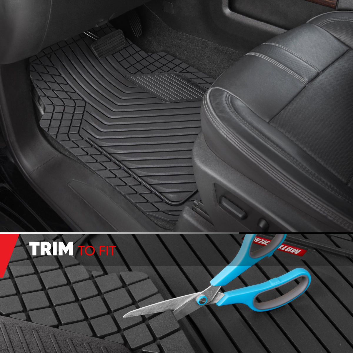Motor Trend MetallicGuard Car Bodenmatten Volles Set - Langlebige Gummibodenmatten mit schwarzem Metallic Ferse Pad, Allwetter-Innenschutz für Vorder- und Rückseite mit rutschfester Rückseite