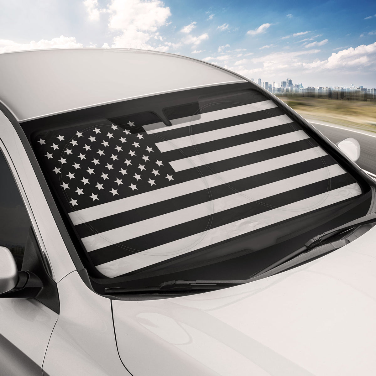 MotorTrend USA Black American Flag Front Windschutzscheibe Sonnenschirm - Groß (69' x 35')