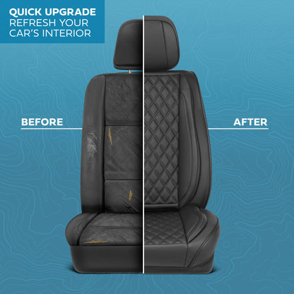 MotorBox Elite Edition Faux Ledersitz Abdeckungen für Autos, LKW und SUV - 2 schwarze Autositz Abdeckungen für Vordersitze - Universal Fit Car Zubehör Automotive Interior Cover Protector für die meisten Fahrzeuge