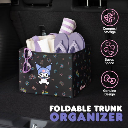 Sanrio Kuromi Car Trunk Organizer und Lagerbehälter - Zusammenklappbare einfache Kompartiment bequeme schwere Aufgabe, Fold Up für einfache Aufbewahrungsbox, Autositz Ladung für Lebensmittel Werkzeuge - 12,5L x 12,5W x 9H