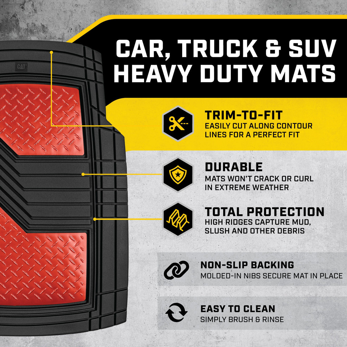 CAT 4-Stück Zwei-Tone Metallic-Look Front Floor Matts und Hintere Bodenmatten - Heavy Duty, All Weather, Trimm to Fit