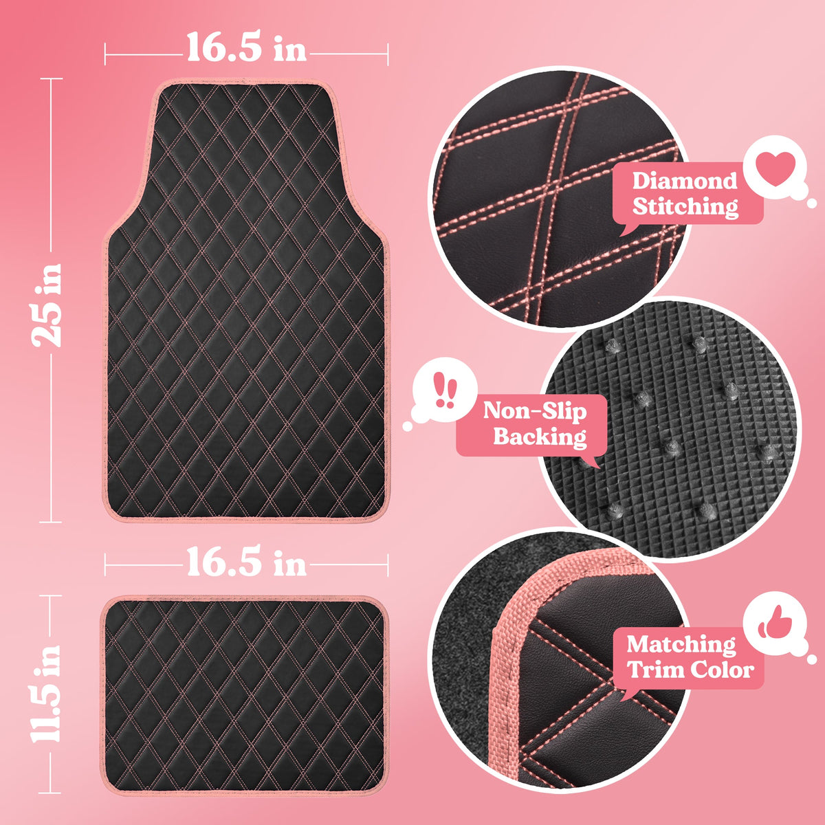 Carbella 4-teilige DiamondLuxe Vorderbodenmatten und Hinterbodenmatten - Pink