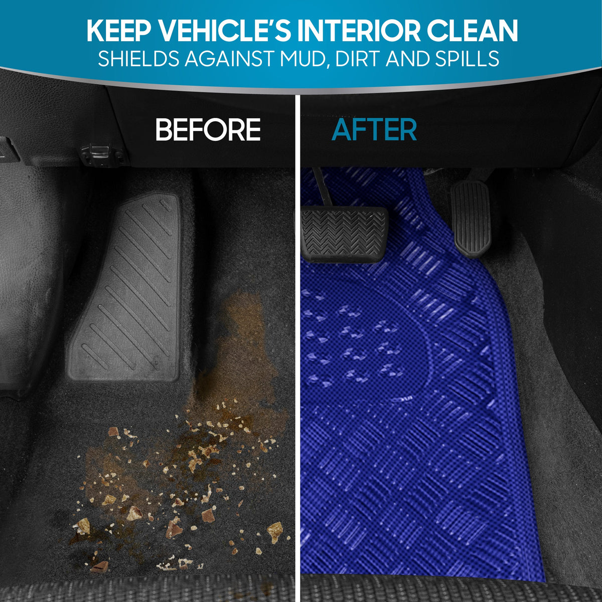 BDK 3-Stück Transluzente Metallic-Look Front Floor Mat und Hinterboden Mat - Heavy Duty, All Weather