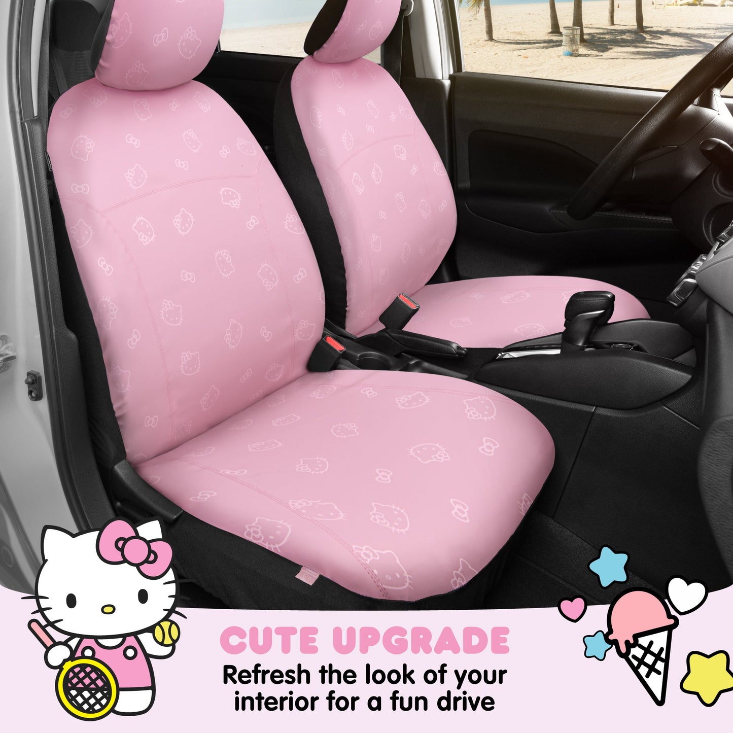 Hello Kitty Car Seat Covers - Süße Pink Seat Covers, Autozubehör Geschenk Hello Kitty Zubehör 2pc Pink Car Seat Covers