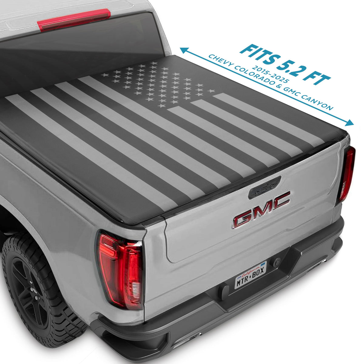 MotorBox Tri-Fold Truck Tonneau Abdeckung für 2015-2025 Chevy Colorado / GMC Canyon mit 5 ft Bettlänge, Allwetter Weich Klapp LKW Bett Abdeckung mit Black Flag Graphic