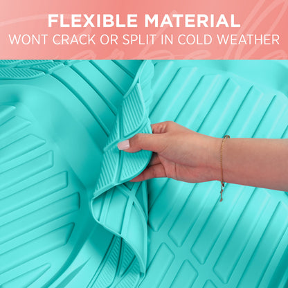CARBELLA Heavy Duty Rubber 4-Piece Teal Car Bodenmatten - Universal Trimmable Allwetter-Autozubehör - Mädchen Autozubehör für Frauen & süße Automatten für Frauen für Girly Autodekor, LKW und SUV