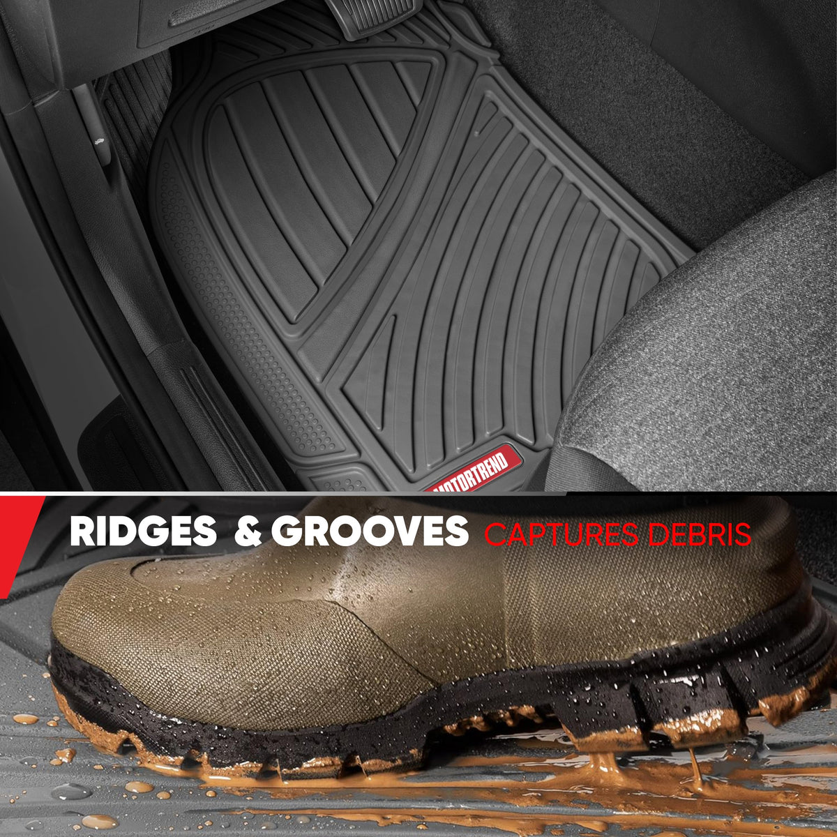 MotorTrend 4-Piece FlexTough Performance Deep Channel Front Floor Mat, Rear Floor Mat und Trunk / Cargo Mat - Heavy Duty, All Weather, Trim to Fit