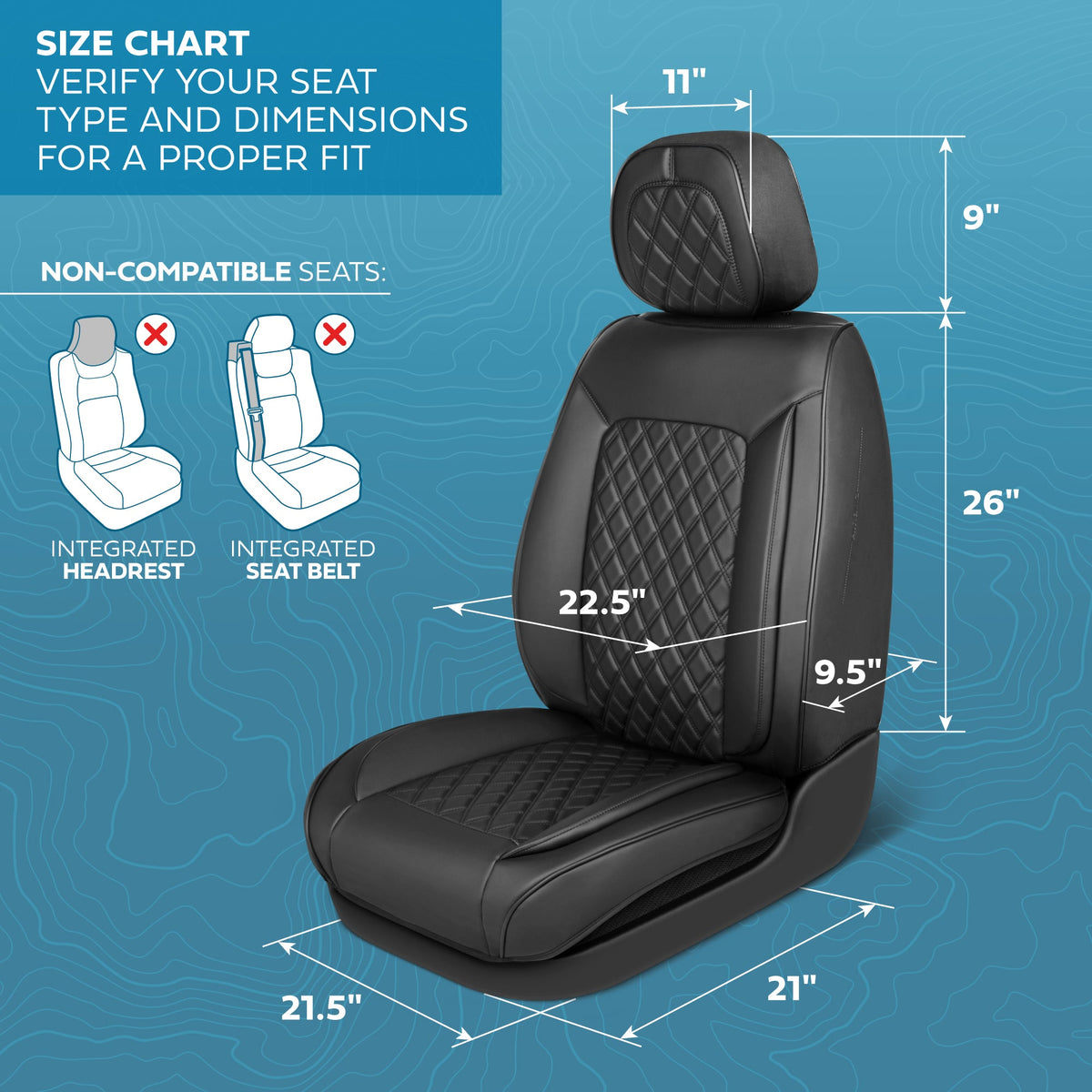 MotorBox Elite Edition Faux Ledersitz Abdeckungen für Autos, LKW und SUV - 2 schwarze Autositz Abdeckungen für Vordersitze - Universal Fit Car Zubehör Automotive Interior Cover Protector für die meisten Fahrzeuge