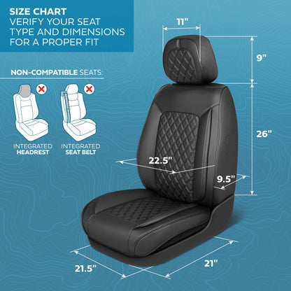 MotorBox Elite Edition Faux Ledersitz Abdeckungen für Autos, LKW und SUV - 2 schwarze Autositz Abdeckungen für Vordersitze - Universal Fit Car Zubehör Automotive Interior Cover Protector für die meisten Fahrzeuge