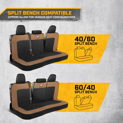 Cat Flexfit Beige & Black Rear Seat Cover für Auto - Langlebiger Canvas & Mesh Design 60/40 Split Bench Protector für Autos, LKW & SUVs - Rücksitz Abdeckung für Hinterbank - Interieur Car Zubehör