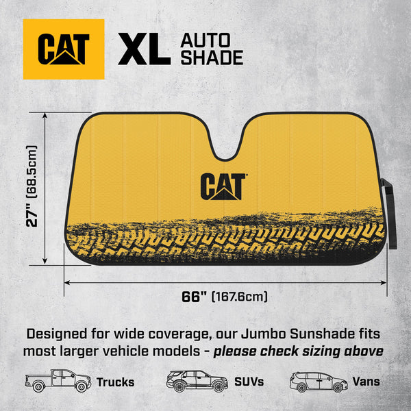 CAT Auto Shade für Autos & Trucks - Jumbo 65'x27' Akkordeon faltbarer Sonnenschutz mit fettem gelben Reifenspurendesign - Heavy-Duty Windschutzscheibe Abdeckung für maximalen UV-Schutz & Innenkühlung