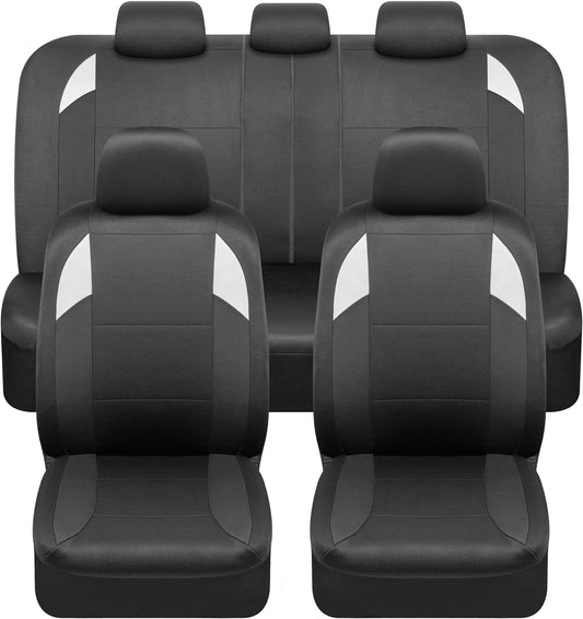 BDK carXS Monaco Sitzbezüge für Autos Vollständig, Beige Tri-Tone Vordersitzbezüge mit Split Rear Bench Back Seat Cover, Automobilsitzbezüge für LKW SUV Van Auto (Mehrere Farben)