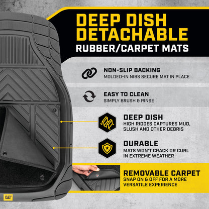 CAT 4-Stück abnehmbare Teppichtiefschalen Vorderbodenmatten und hintere Bodenmatten - Heavy Duty, All Weather, Trimmen, um zu passen