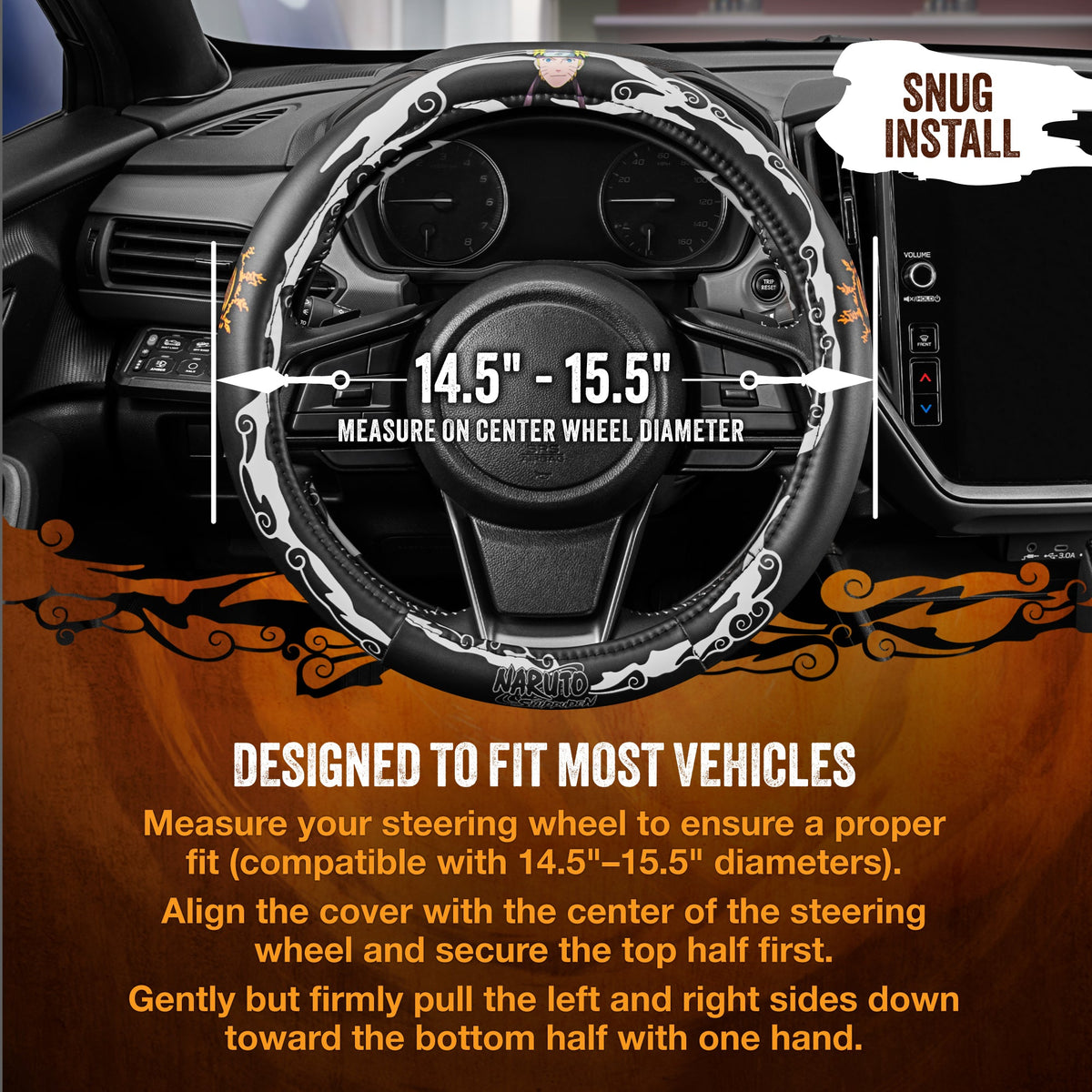 Naruto Shippuden Car Lenkrad Abdeckung, 15 Zoll Anime Lenkrad Abdeckung, gepolsterte Soft Comfortable Cover Anime Car Zubehör für Männer Frauen, Kirigakure