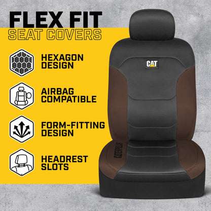 CAT Black & Brown Car Seat Covers Full Set – Front Seat Covers & Rear Bench Seat Cover – Airbag-kompatibel, 60/40 Split Bench für LKW, PKW & SUVs – Automotive Interior Seat Protection Zubehör – Alias 639034921229590528