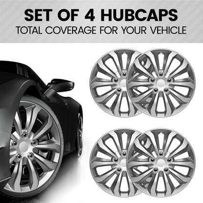 BDK 4-Pack Premium 16' Silver and Gunmetal Universal Fit Hubcap Abdeckungen für Räder und Felgen (10 Speichen) - Ersatz, Snap On, OEM Style