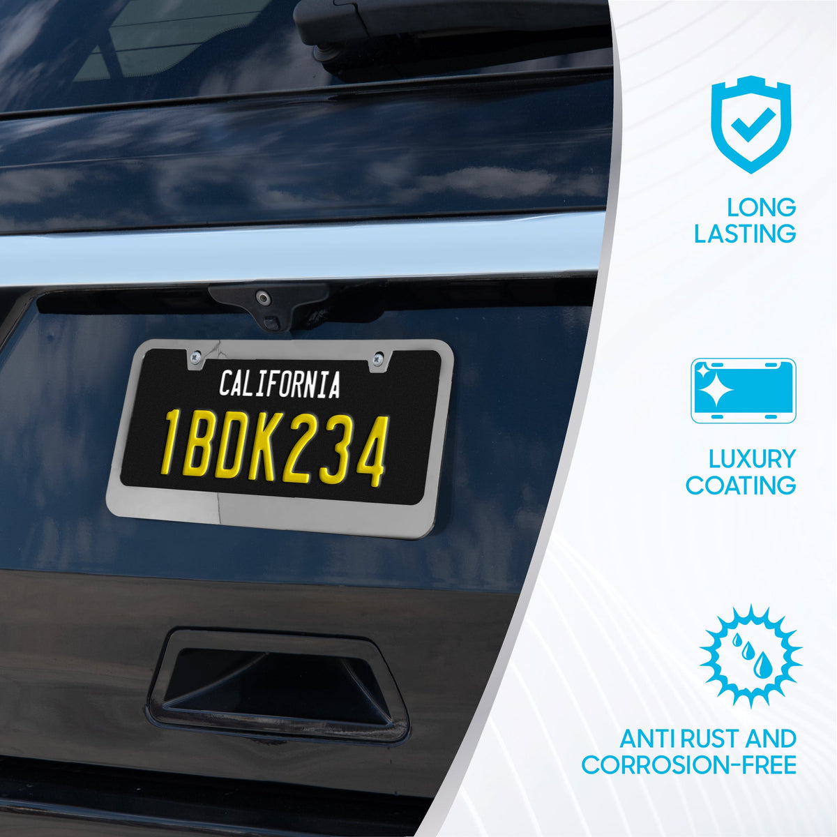 Rostbeständiges verchromtes Die-Cast-Edelmetall-Lizenzplattenrahmen / -halter Universalgröße - Blank Metal Design (Paket von 2)