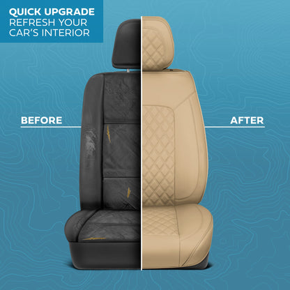 MotorBox Prestige Edition Faux Ledersitzbezüge für Autos, LKW und SUV - 2 Beige Autositzbezüge für Vordersitze - Universal Fit Car Zubehör Automotive Interior Protector für die meisten Fahrzeuge