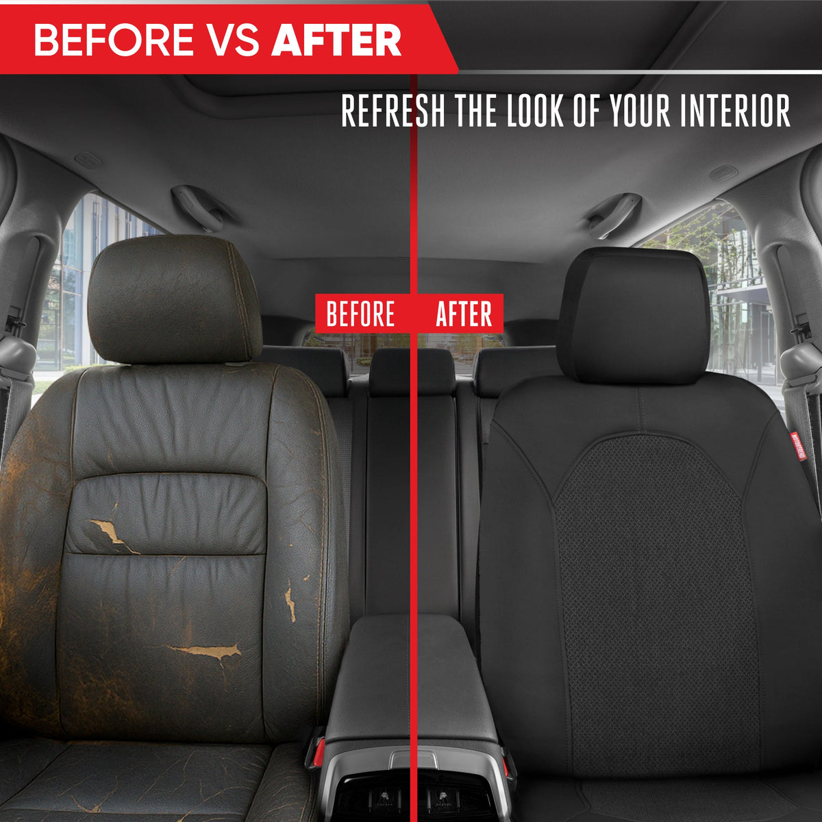 Motor Trend Black Car Seat Covers Set - 2 Vordersitze - Spill-Proof Neoprene CarSeat Cover Protector für Autos - Automobilzubehör Innenabdeckungen für SUV & Kleine LKW - Semi Universal Fit