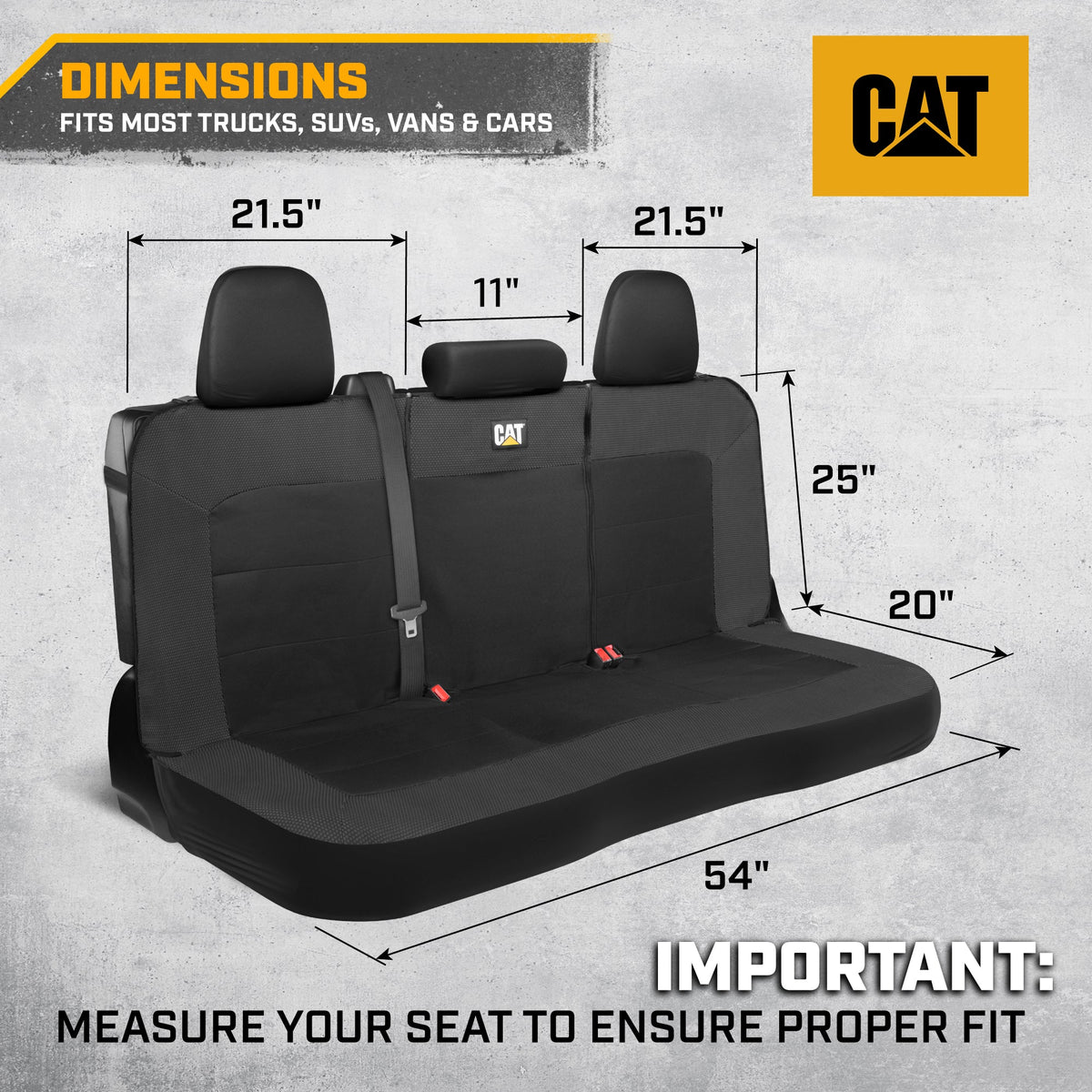 Cat Flexfit Black Rear Seat Cover für Auto - Langlebiger Canvas & Mesh Design 60/40 Split Bench Protector für Autos, LKW & SUVs - Rücksitz Abdeckung für Hinterbank - Interieur Car Zubehör