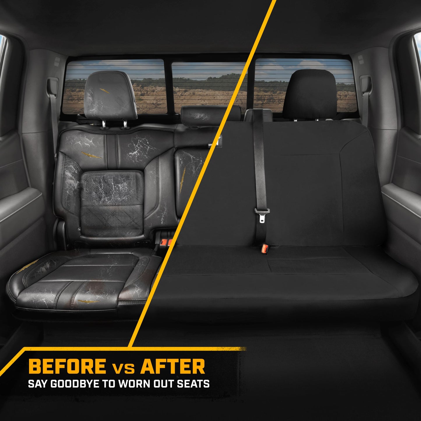 CAT Black Rear Seat Cover für LKWs, Autos & SUVs – Heavy-Duty Oxford Canvas – 60/40 Split Bench Protector – Langlebige Rücksitzabdeckung für Arbeitsfahrzeuge, Haustiere, Reisen – Car & Truck Interior Accessory