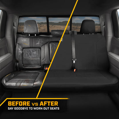 CAT Black Rear Seat Cover für LKWs, Autos & SUVs – Heavy-Duty Oxford Canvas – 60/40 Split Bench Protector – Langlebige Rücksitzabdeckung für Arbeitsfahrzeuge, Haustiere, Reisen – Car & Truck Interior Accessory