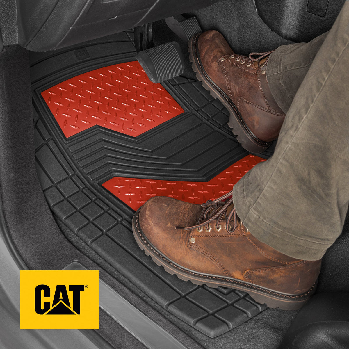 CAT 4-Stück Zwei-Tone Metallic-Look Front Floor Matts und Hintere Bodenmatten - Heavy Duty, All Weather, Trimm to Fit