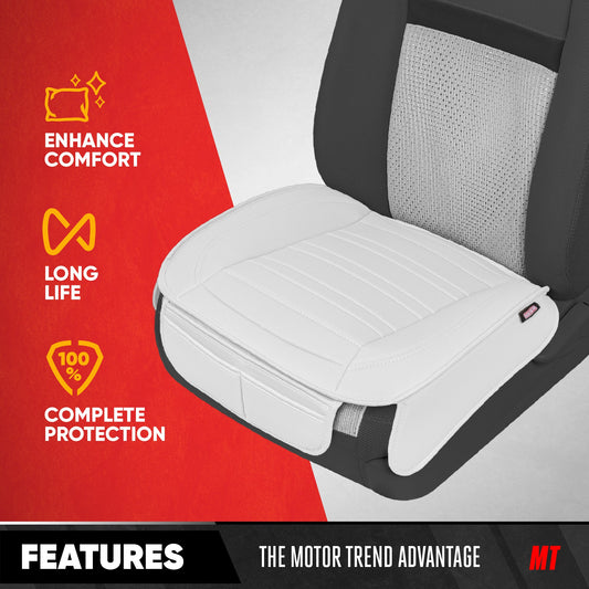 Motor Trend Faux Leder Vordersitz Abdeckung für Autos - Set von 2 weißen Vordersitze für SUV & Truck mit Aufbewahrungstaschen - Autositze Abdeckung Protector - Nur für Bodenpolster Abdeckung
