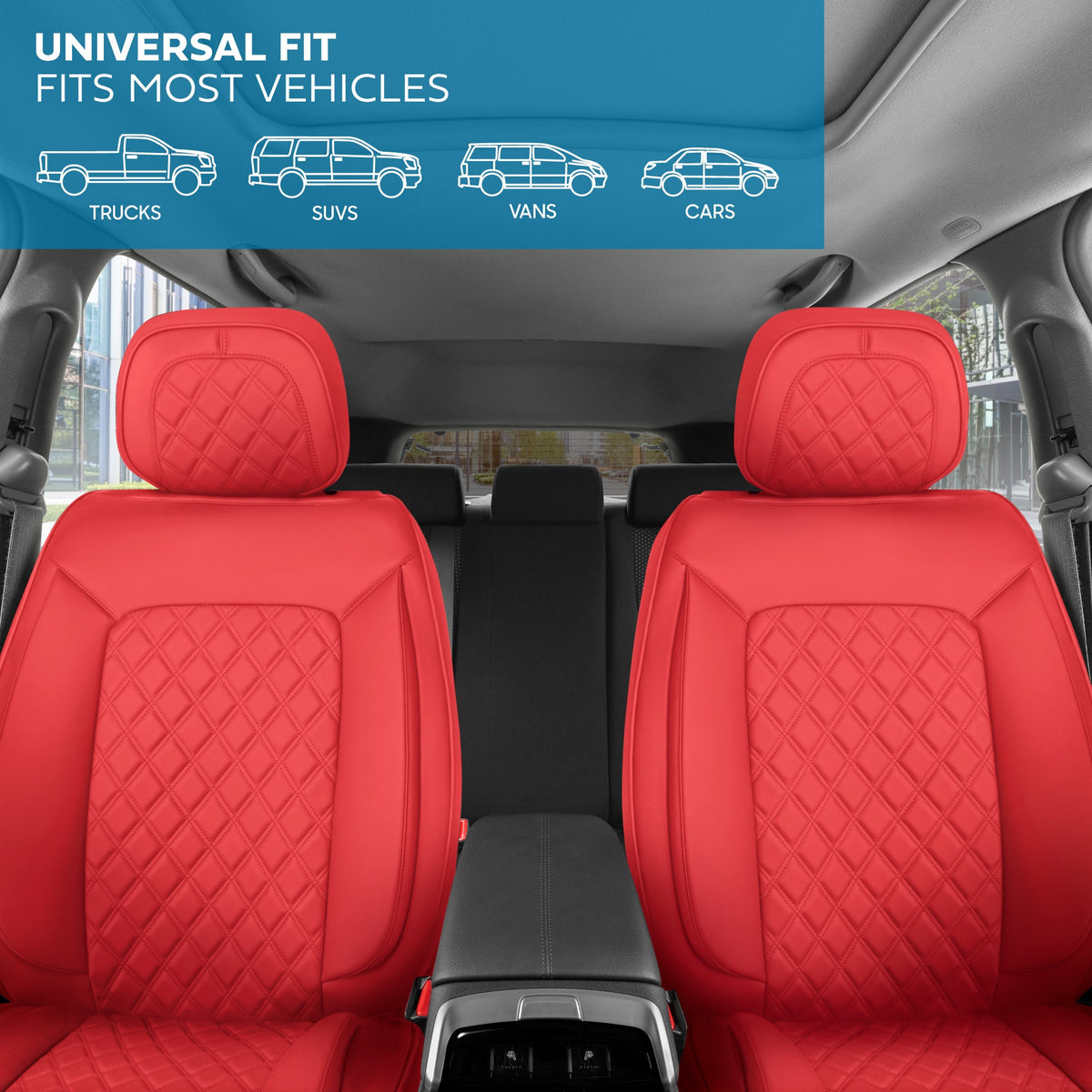 MotorBox Elite Edition Faux Ledersitz Abdeckungen für Autos, LKW und SUV - 2 Red Car Sitz Abdeckungen für Vordersitze - Universal Fit Car Zubehör Automotive Interior Cover Protector für die meisten Fahrzeuge