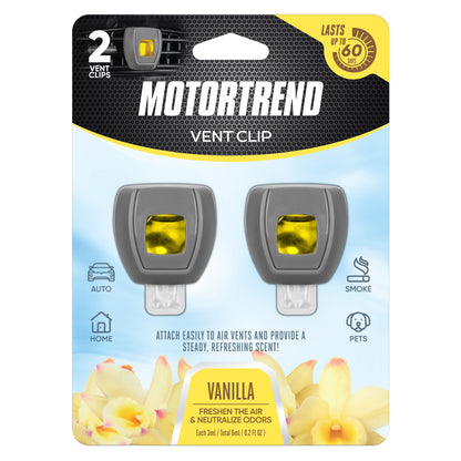 Motor Trend Vent Clip Air Freshener - Langlebige frische Düfte für Autos, LKW und SUVs - Vanilla Scent