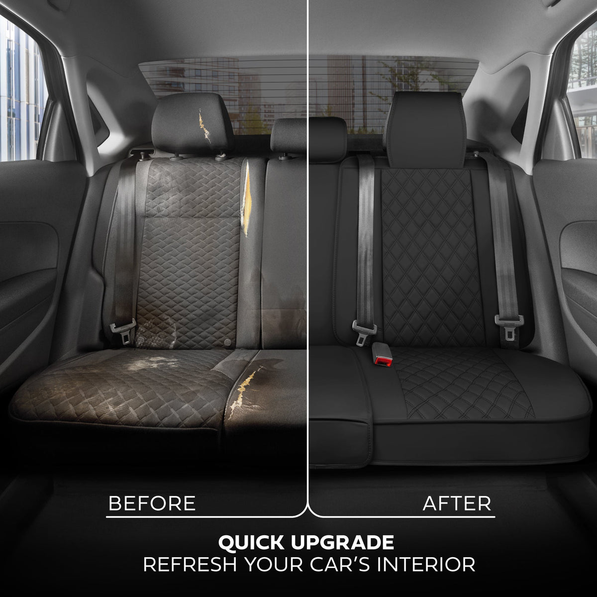 MotorBox Premium Napa Lederrücksitz Abdeckung - Semi Universal Fit für die meisten Autos, LKW & SUV - Black Back Seat Protector - Anti-Rutsch, langlebige Bench Abdeckung - Einfache Installation, Luxus Auto Interior Upgrade