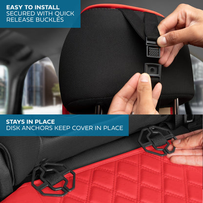 MotorBox Premium Napa Lederrücksitz Abdeckung - Semi Universal Fit für die meisten Autos, LKW & SUV - Red Back Seat Protector - Anti-Rutsch, langlebige Bench Abdeckung - Einfache Installation, Luxus-Auto-Innenausstattung